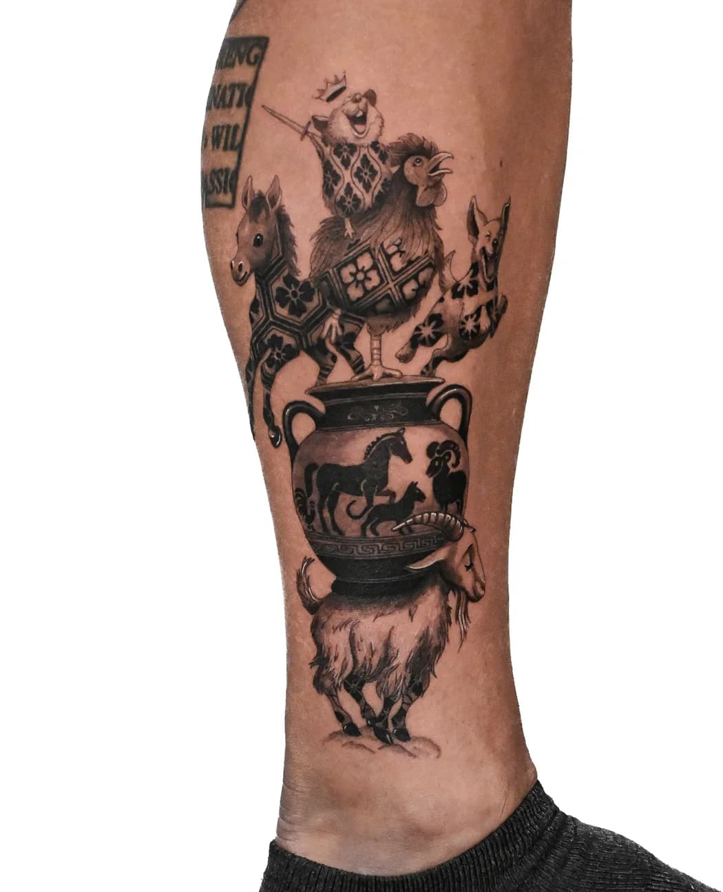 Greek vase with a horse figure, running down a shin